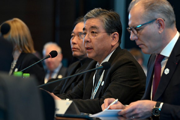 장재훈 현대차그룹 부회장이 '수소위원회 CEO 서밋(Summit)'에서 발언하고 있다.[사진=현대자동차그룹]