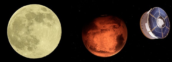 우리나라가 달(왼쪽)과 화성 탐사 로드맵을 내놓았다.[사진=정소희 기자/NASA]