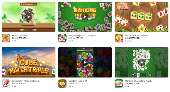 리후후가 서비스 중인 캐주얼 모바일 게임들.[사진=구글플레이]