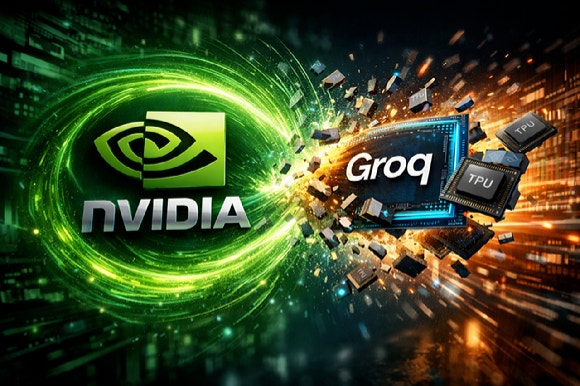 엔비디아가 그록을 흡수하는 비즈니스 결단을 내린 점을 챗GPT로 그린 그림.[사진=챗GPT]