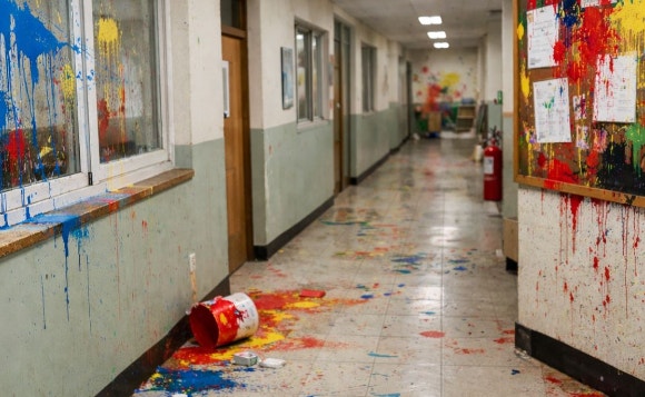 경기도 포천시 한 중학교에서 교사가 학교 이곳저곳에 물감을 뿌리며 난동을 부리는 일이 발생했다.본 기사와 무관한 AI 생성 이미지.[사진=AI 생성 이미지]