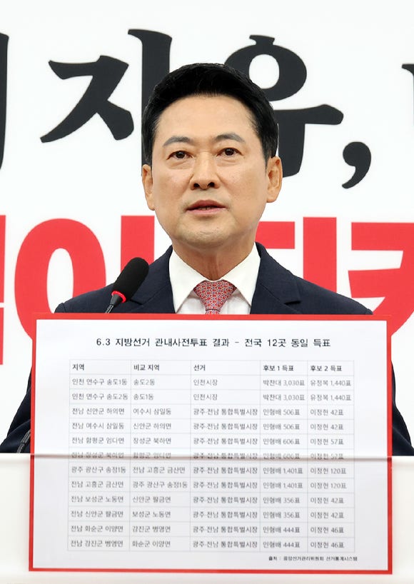 장동혁 "사전투표 '여야 동일 득표 지역' 전국 10곳…재선거해야"
