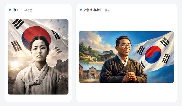 챗GPT와 구글 제미나이가 각각 선보인 제81주년 광복절 포스터. [사진=챗GPT·구글 제미나이]