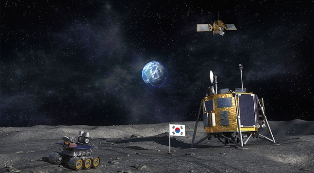 한국의 무인 착륙선이 월면에 내린 상상도. 한국은 2032년을 목표로 월면 무인 착륙 계획을 추진 중이다. 한국항공우주연구원 제공