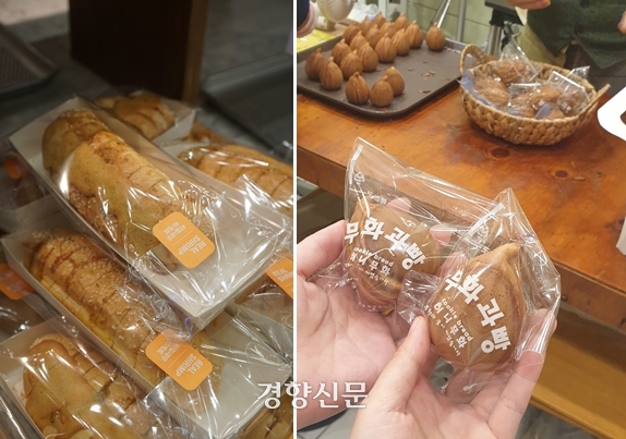 코롬방제과점의 새우바게트와(왼쪽) 허니무화의 무화과빵. 노정연 기자