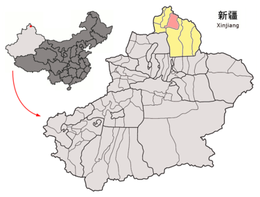 알타이 위치. 지도에서 노란색으로 표시된 부분이다./위키백과