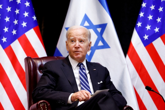 지난해 10월18일 이스라엘 텔 아비브 방문 당시 조 바이든 미국 대통령의 모습. 로이터연합뉴스.