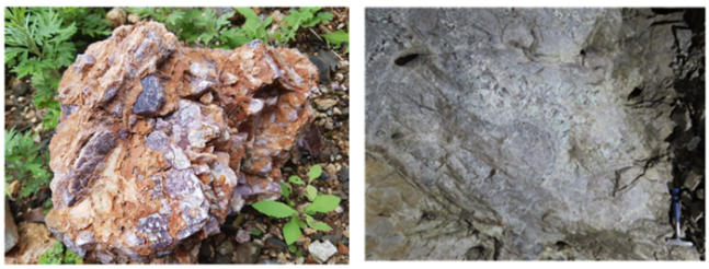 경북 울진(왼쪽 사진)과 충북 단양(오른쪽 사진)에서 확인된 리튬 포함 돌덩어리들. 한국지질자원연구원 제공