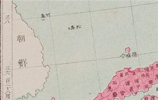 하기와라 구니조가 제작한 &lt;분방상밀대일본지도&gt; 중‘대일본전국’일부.오키 제도는 분홍색으로 일본 영토임을 표시했으나,울릉도와 독도에는 채색이 되어 있지 않다.동북아역사재단 제공