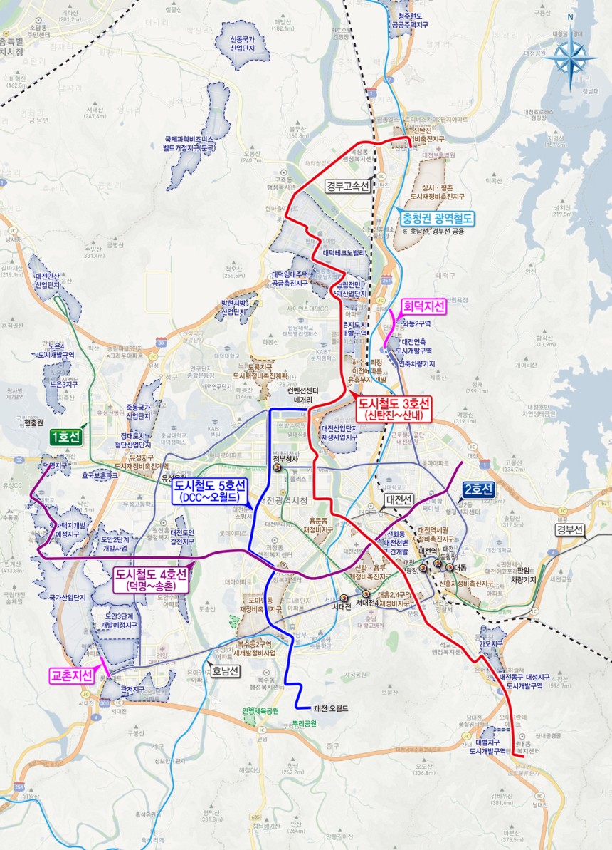 대전도시철도 3·4·5호 노선도.대전시 제공