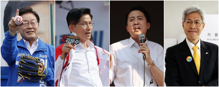 제21대 대통령 선거 사전투표 첫날인 29일 더불어민주당 이재명, 국민의힘 김문수, 개혁신당 이준석, 민주노동당 권영국 후보가 지지를 호소하고 있다. 2025.5.29 연합뉴스