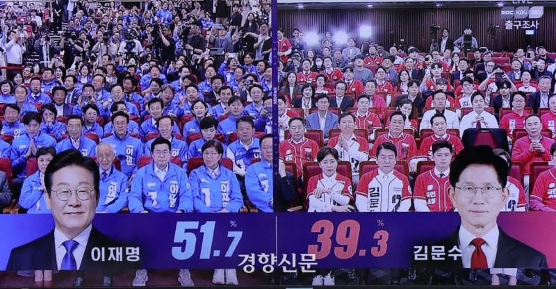 [속보]지상파 3사 “<b>이재명</b> <b>대선</b> 후보 <b>당선</b> 확실”