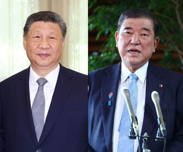 시진핑 중국 국가주석(왼쪽), 이시바 시게루 일본 총리(오른쪽)