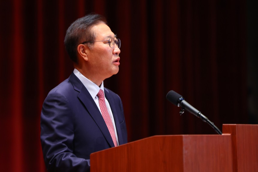 박성재 법무부 장관이 5일 정부과천청사 법무부에서 열린 이임식에서 이임사를 하고 있다. 연합뉴스