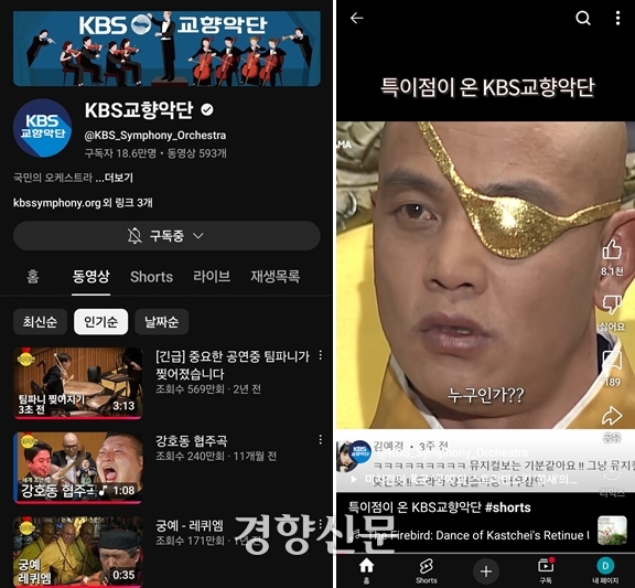 KBS교향악단이 공식 유튜브 채널에 올린 ‘강호동 협주곡’, ‘궁예 레퀴엠’ 영상은 큰 화제를 모으며 수백만 회의 조회 수를 기록하고 있다. ‘강호동 협주곡’은 KBS 예능 프로그램 &lt;1박 2일