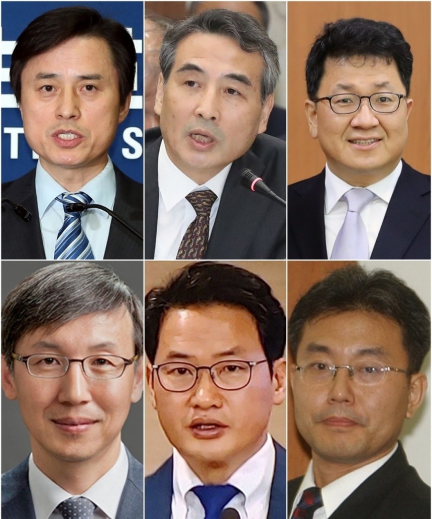 (윗줄 왼쪽부터)더불어민주당이 12일 ‘3대 특검’ 후보로 추천한 조은석 전 감사위원, 민중기 전 서울중앙지방법원장, 이윤제 명지대 법학과 교수. (아랫줄 왼쪽부터) 같은 날 조국혁신당이 특검 후보로 추천한 한동수 