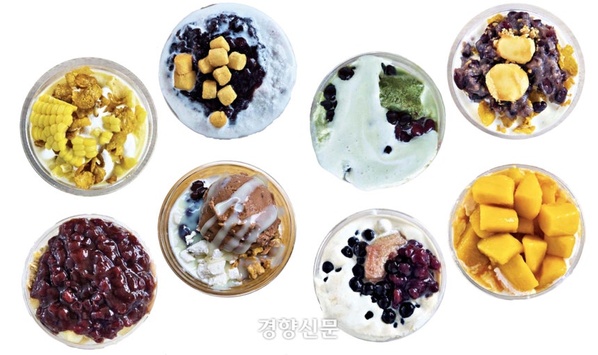 오후에 가면 못 먹는다. 올여름 ‘컵빙수 대란’을 일으키고 있는 프랜차이즈 커피전문점 1인용 팥빙수들. 노정연 기자
