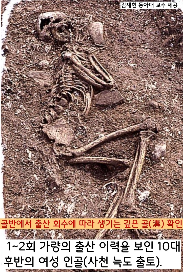 사천 늑도에서는 1~2회 가량의 출산 이력을 보인 10대 후반의 여성 인골이 확인되었다. 120-2호의 주인공도 만 3세(한국나이 5세) 전후의 아기를 키운 만 15세(한국나이 17세)짜리 어린 엄마일 가능성도 배제