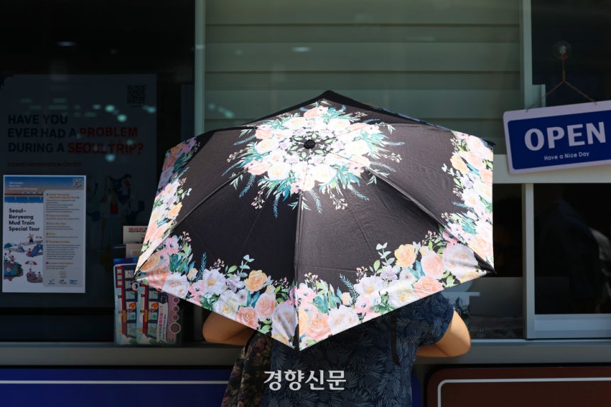 전국적으로 무더운 날씨를 보인 지난 6월23일 서울 중구 남대문시장을 찾은 시민이 양산을 쓰고 있다. 정효진 기자