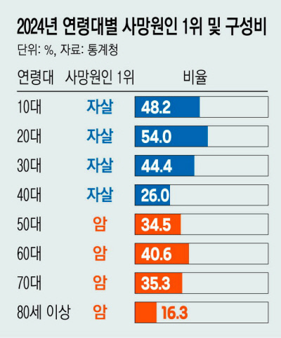 Leading causes of death by age group and their proportions in 2024