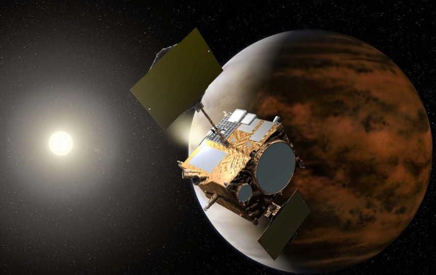 일본 우주항공연구개발기구의 무인 탐사선 ‘아카쓰키’가 금성을 관찰하는 상상도. JAXA 제공