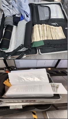 투명 문서철과 옷 등에 달러 뭉치를 숨겨 나가려된 인천공항 보안검색에서 적발된 달러뭉치들. 인천국제공항공사 제공