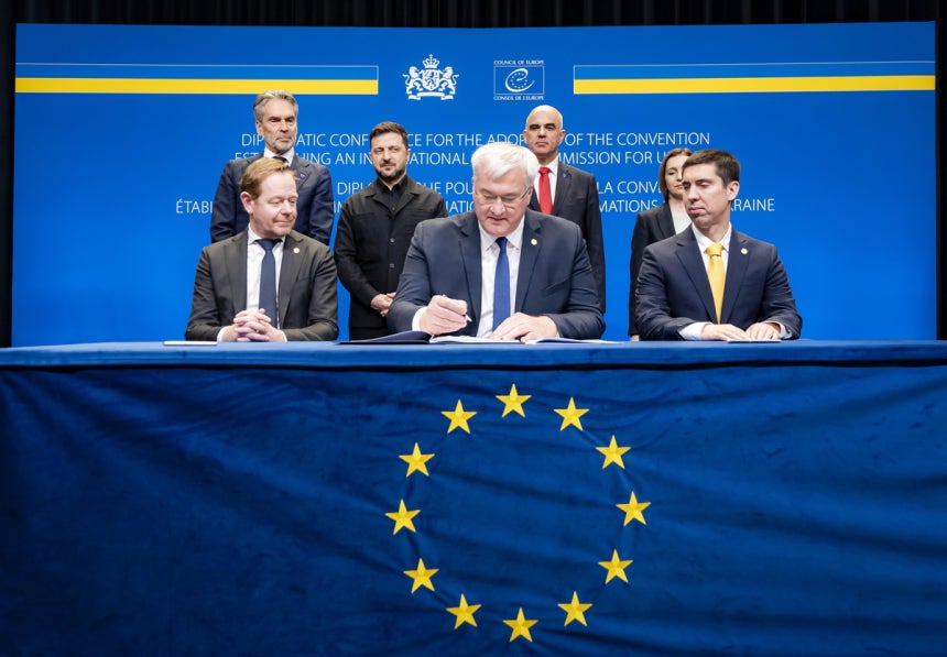 딕 스호프 네덜란드 총리,볼로디미르 젤렌스키 우크라이나 대통령,알랭 베르세 유럽평의회 사무총장,<a href=