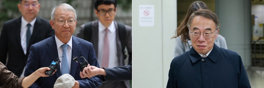 사법농단 사건으로 기소된 양승태 전 대법원장(왼쪽)과 임종헌 전 법원행정처 차장.경향신문·연합뉴스