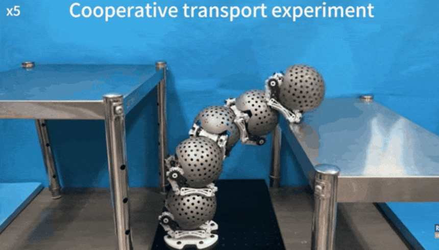 홍콩 중문대 연구진이 개발한 로봇.공 모양 동체 5개가 결합 또는 분리되며 자유자재로 움직인다.중문대 연구진 제공