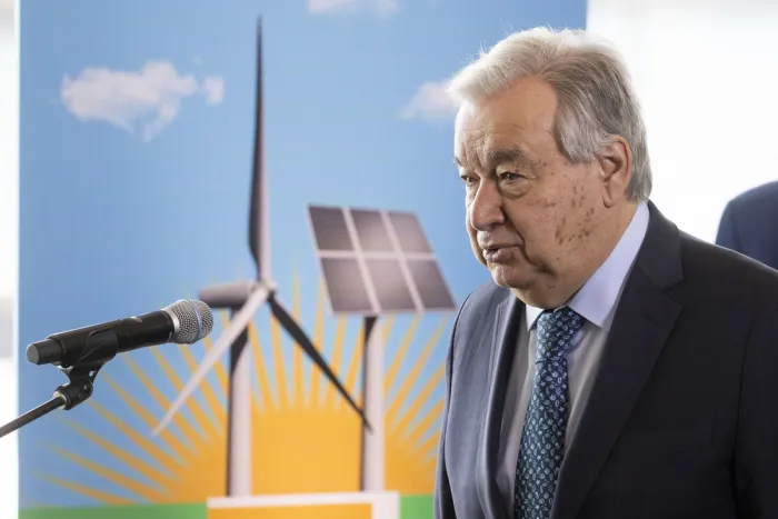 유엔(UN) 안토니우 구테흐스 사무총장이 지난 7월 22일(현지시간) 미국 뉴욕 유엔본부에서 연설하고 있다.EPA연합뉴스