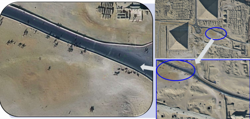 다목적 실용위성 7호가 찍은 이집트 카이로의 피라미드 주변. 사람과 낙타 모습까지 식별된다. 우주항공청 제공