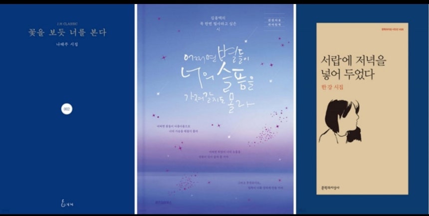 예스24 선정 지난 10년 간 가장 많이 판매된 시집 1,2,3위를 차지한 <꽃을 보듯 너를 본다>,<어쩌면 별들이 너의 슬픔을 가져갈지도 몰라>,<a href=