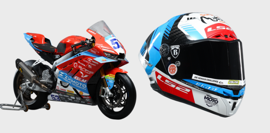 WSBK SSP에서 우승한 발랑탱 드비즈가 탄JX모터의 820RR-RS 바이크와 헬멧/WSBK 웹사이트