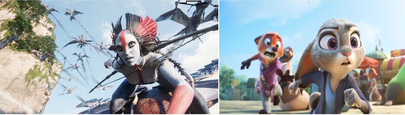 영화 ‘아바타: 불과 재’(왼쪽)와 ‘주토피아2’는 각각 2025년 박스오피스 2위와 1위 작품으로, 두 영화가 함께 극장에 걸렸을 때 상영점유율은 80%를 넘어섰다. 네이버 영화 갈무리