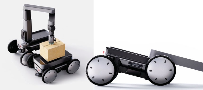 모베드가 스스로 짐을 싣고(왼쪽) 내리고 있다.현대차그룹 제공