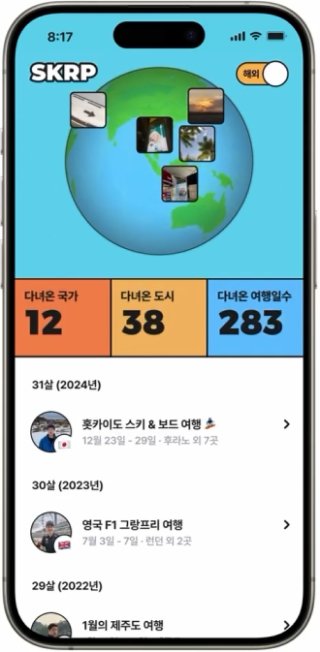 ‘SKRP’ 앱으로 과거 다녀왔던 여행을 자동으로 정리할 수 있다. 인스타그램 ‘skrp.official’ 계정 캡처.