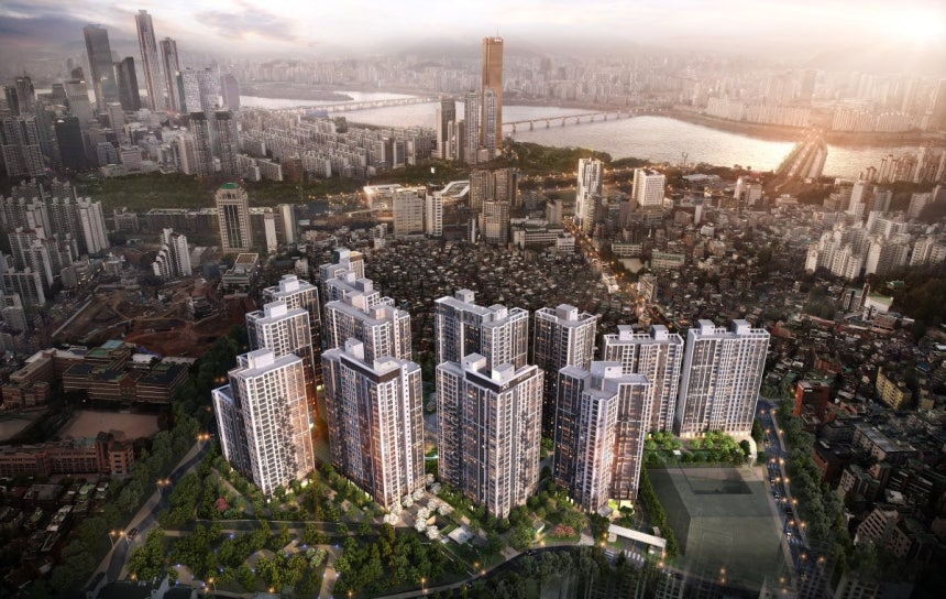 GS건설이 서울 동작구에 분양한 라클라체자이드파인 조감도. 4월 14일  1순위 청약에서 평균 26.9대1의 경쟁률을 기록했다. GS건설 제공