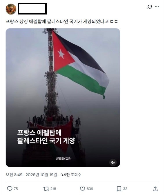 <b>에펠탑</b>에 팔레스타인 국기? 'AI 생성물'이었다