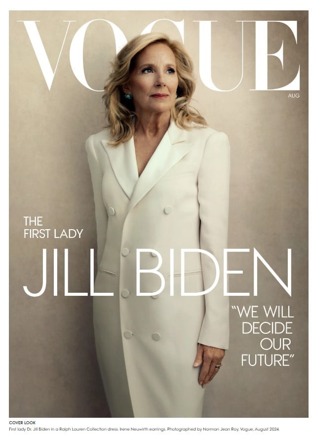 조 바이든 미국 대통령의 부인 질 바이든 여사가 패션잡지 '보그'의 8월 표지 모델로 등장했다./미국 보그 홈페이지
