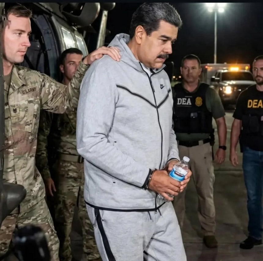 니콜라스 마두로 베네수엘라 대통령이 미국 마약단속국(DEA) 요원에게 이끌려 이동하는 모습이 공개됐다.(X캡처)