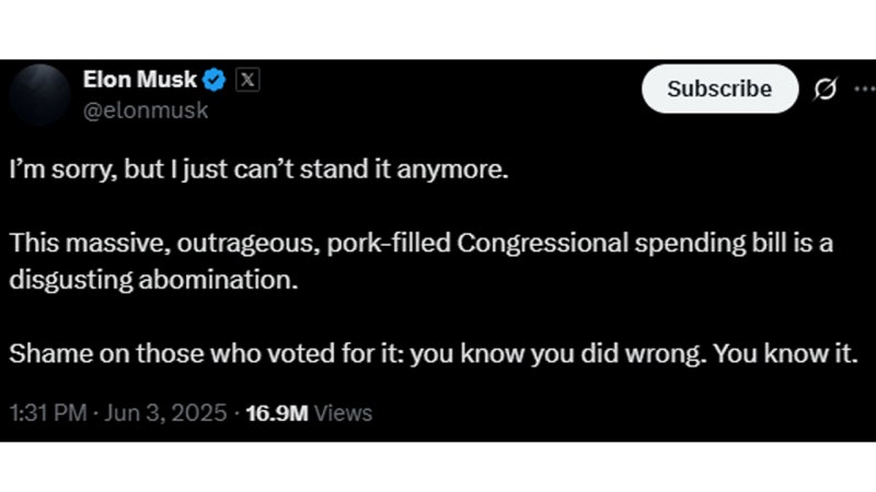 <b>머스크</b>, <b>트럼프 감세</b> 법안에 "역겹고 혐오스러워" 맹공