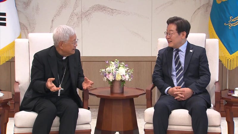 이 <b>대통령</b>, 유흥식 추기경 접견...레오 14세 <b>교황 방북 제안</b>