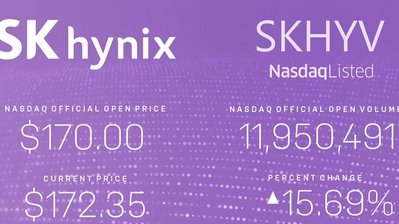 SK하이닉스, 나스닥 데뷔 첫날 13% 급등...AI 메모리 기대감 반영