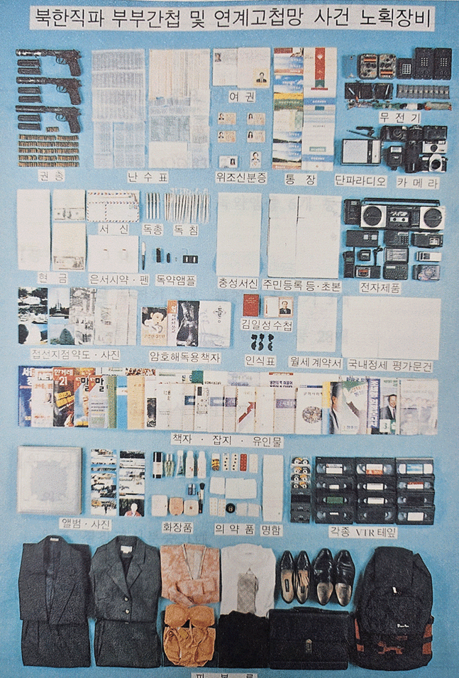 수사 당국이 울산 부부간첩으로부터 노획한 장비. photo 안기부 수사자료집