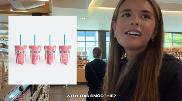 카이 트럼프가 미국 로스앤젤레스(LA)의 고급 유기농 마켓 ‘에레혼(Erewhon)’에서 스무디를 고르고 있다. photo 유튜브