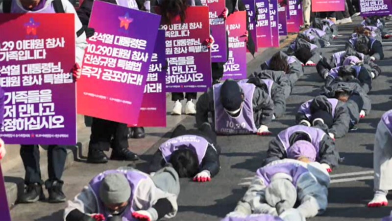'이태원 <b>특별법</b>' <b>거부권</b> 내일 행사…오체투지 나선 유족들