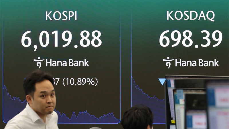 <b>증시 폭락</b> '검은 화요일'…코스피 10.8%·코스닥 7.7%↓