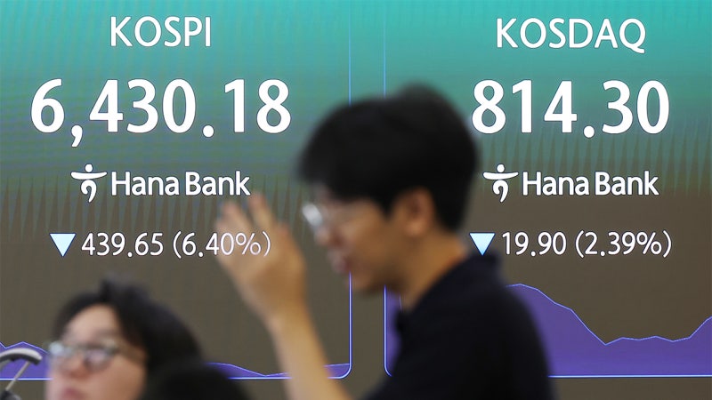 <b>코스피</b>, <b>5.8% 급락</b>해 6,471 마감…코스닥은 1.2%↓