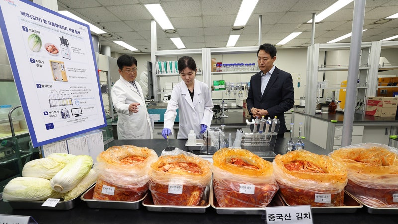 중국산 <b>배추</b> '<b>포름알데히드</b>' 우려…오세훈, 검사현장 점검