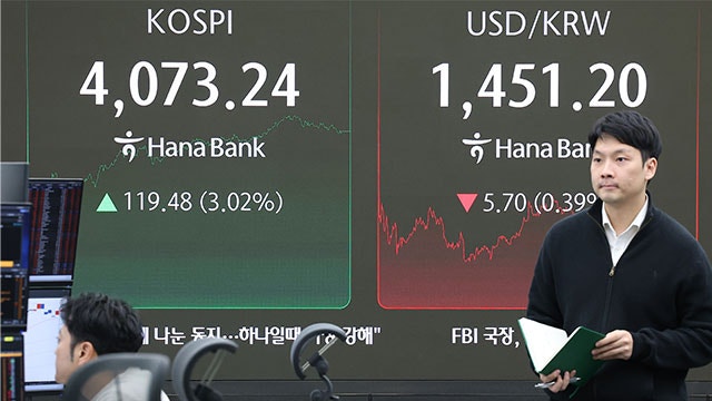 <b>미국 셧다운</b> 해제 <b>기대감</b> 속 코스피 4천 선 회복